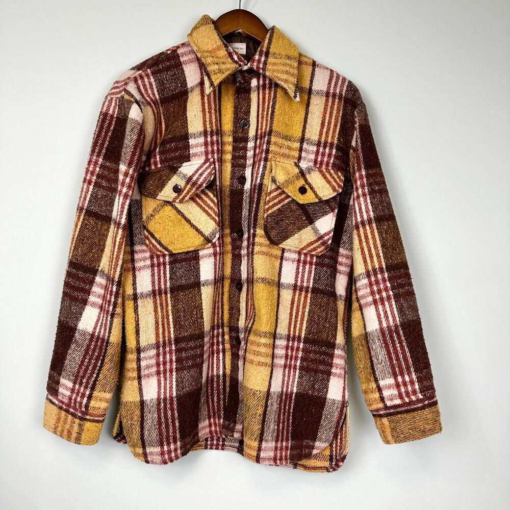 VTG Landmark Wool Linen Plaid Heavy Coat Men’s Sz L 60’s 70’s Chore Outdoor